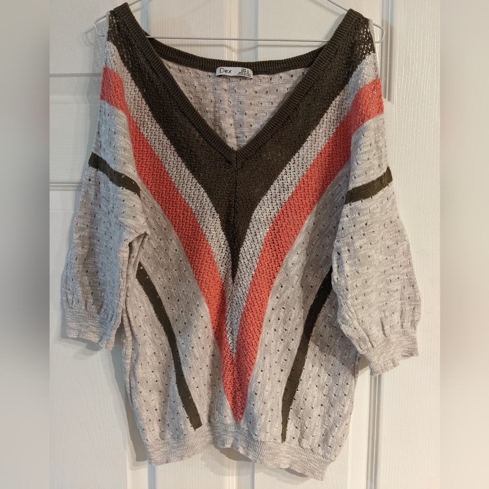 Dex Women's V-Neck Sweater - Gray, Peach and Olive Green